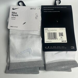 2 Nike Spark Ankle Running Socks White Gray Cushioned Dri-FIT W 9.5-11 Men 8-9.5